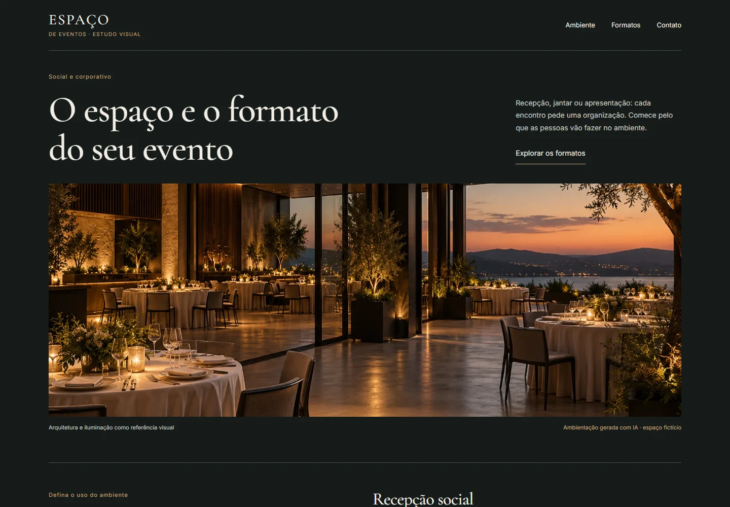 Interface demonstrativa de Espaço de eventos, versão computador